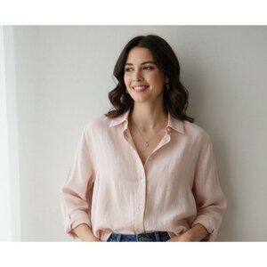 MNG Womens Light Pink 100% Linen Button-Up Shirt XXL